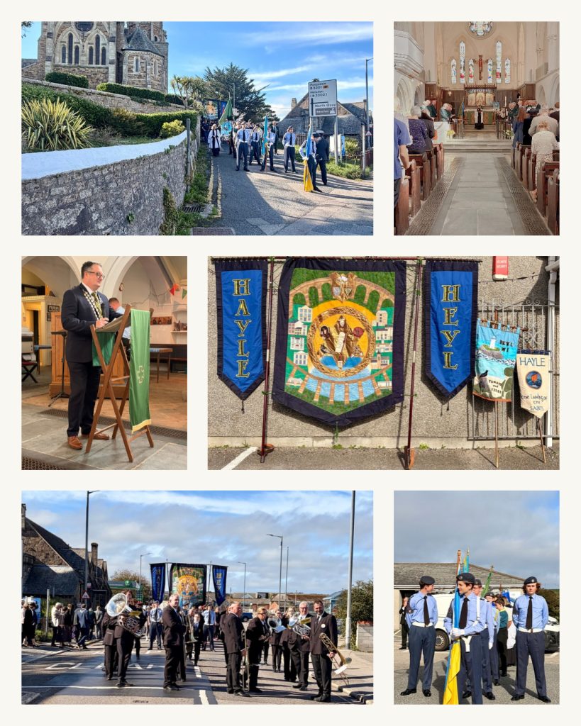 A collection of 6 images showing Hayle's Civic and Community Parade and Service